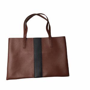 Vince Brown Leather Tote with Black Center Stripe